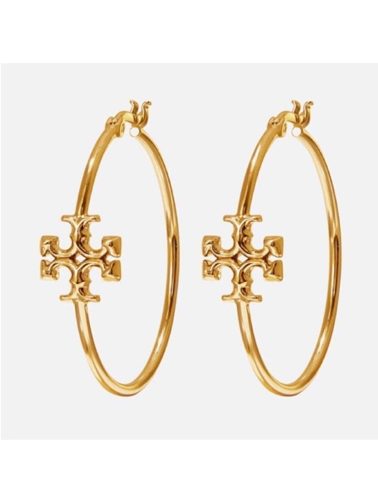 Tory Burch Jewelry - Tory Burch Polished Gold Hoop Earrings with Double-T Emblem